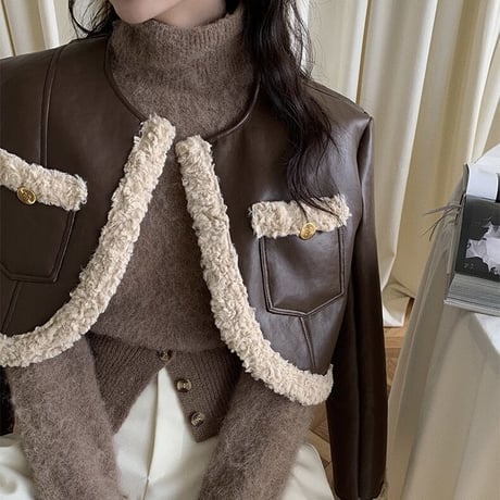 ECO leather boa jacket♡
