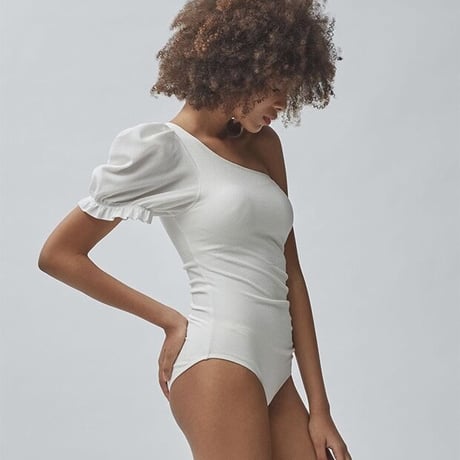 PUFF SLEEVE one shoulder Swimsuit♡