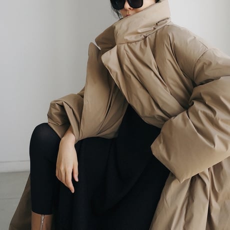 Long Wrap-Style Down Coat