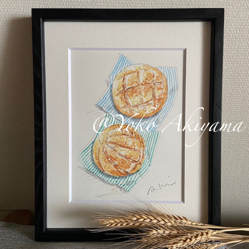 水彩原画22×27cm】メロンパン | Aki's STORE