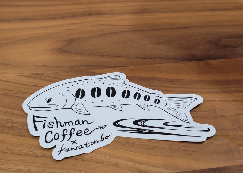 Fishman Coffee×kawatonbo コラボステッカー(ホワイト) | Fishm