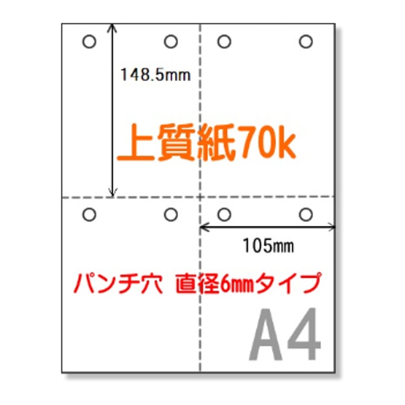 A4サイズミシン目用紙四分割(70K)(十字タイプ穴あり)【JP009 A4サイズミシン目用紙四分割(70K)(十字タイプ穴あり)【JP009