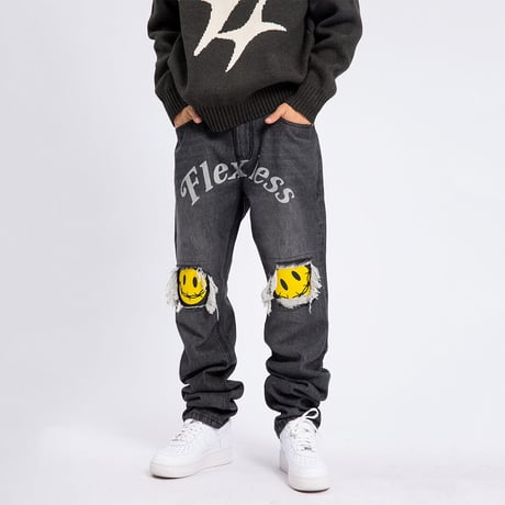 Ripped Smiley Denim/ Black