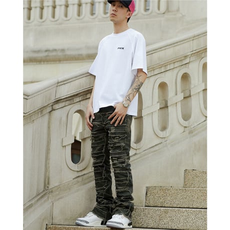 Heavy Camouflage Destroyed Denim