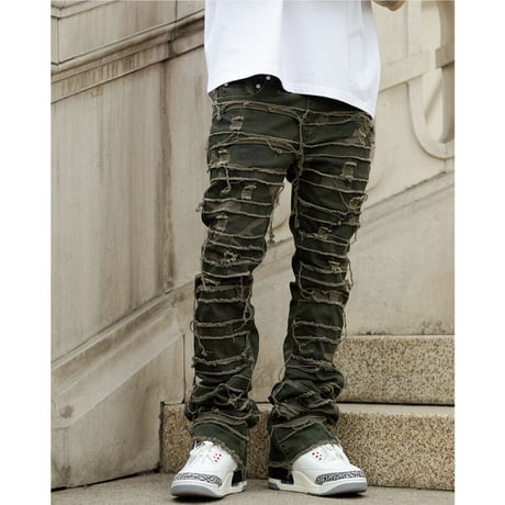 Heavy Camouflage Destroyed Denim