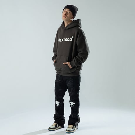 Flocked Printed Fleece Hoodie
