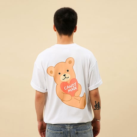 [CANDYMADE]  Cartoon Bear Tee  / White