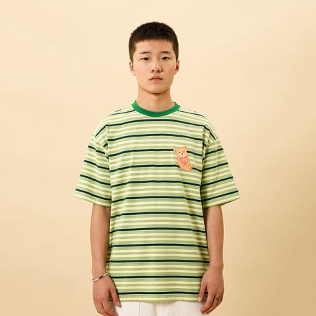 [CANDYMADE]  Cartoon Bear Striped Tee