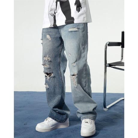 Ripped Straight Denim