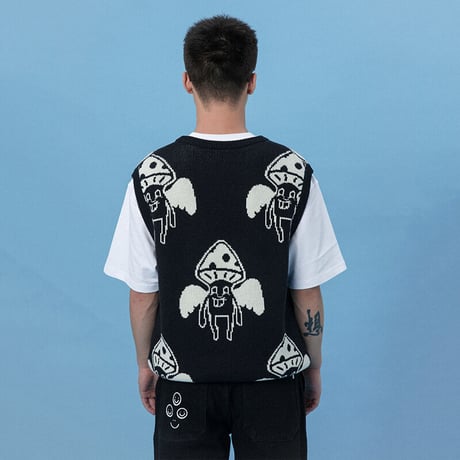 [CANDYMADE] Mushroom Sweater Vest / Black