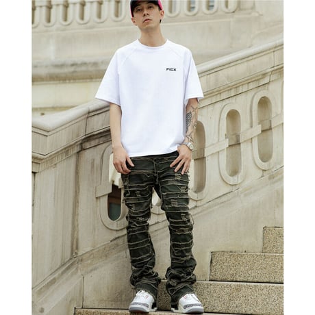Heavy Camouflage Destroyed Denim