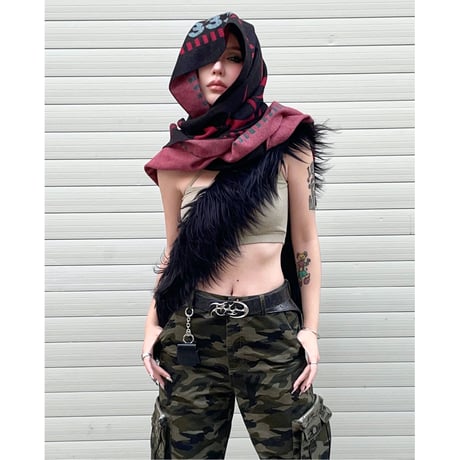 [PCCVISION] 333 Vintage Black And Red Scarf