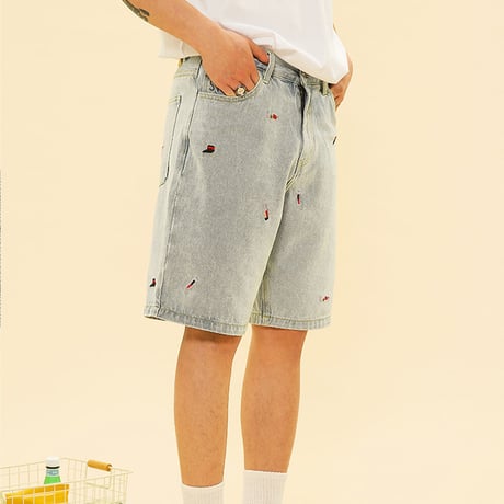 [CANDYMADE]  Embroidered Denim Shorts