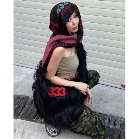 [PCCVISION] 333 Vintage Black And Red Scarf