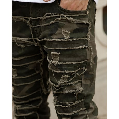 Heavy Camouflage Destroyed Denim