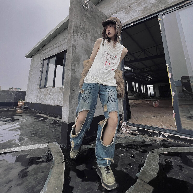 90s 希少 KOMAN JEANS クロスデザイン ワイドデニム W36 B系 PCCVISION] Vintage Big Ripped Denim | FLEXHOOD