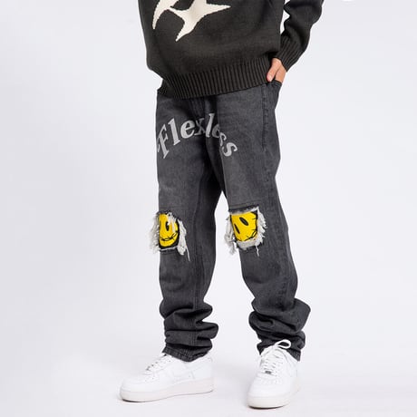 Ripped Smiley Denim/ Black