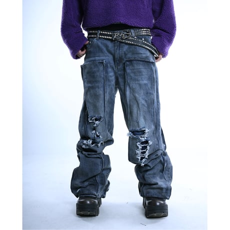 [PCCVISION] Vintage Ripped Double Denim