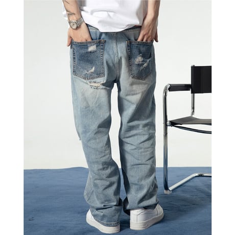 Ripped Straight Denim