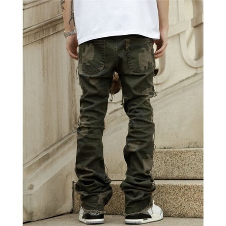 Heavy Camouflage Destroyed Denim
