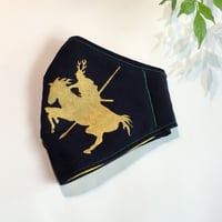 ウコン染め抗菌マスク　戦国武将／真田幸村・濃紺に金・糸緑