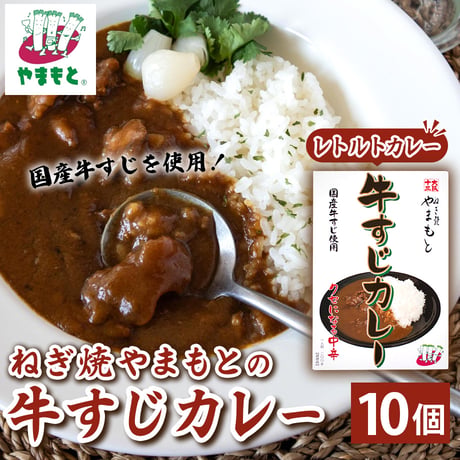 [送料込]【お徳用】国産牛すじを使用！レトルト牛すじカレー(10食)【ねぎ焼やまもと】