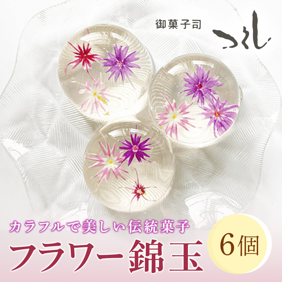 送料込] カラフルで美しい伝統菓子 フラワー錦玉(6個)【御菓子司つくし
