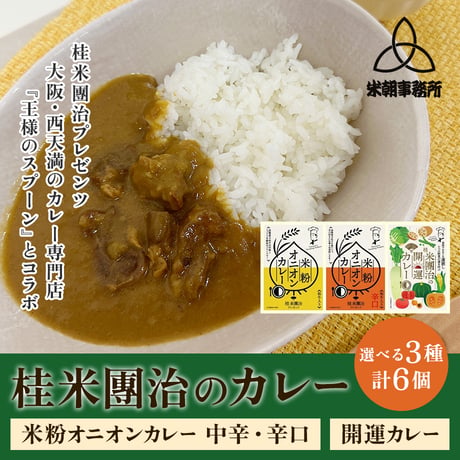 [送料込] 桂 米團治の米粉オニオンカレー中辛・辛口・開運カレー(選べる3種 計6 個)【エイティエイト】