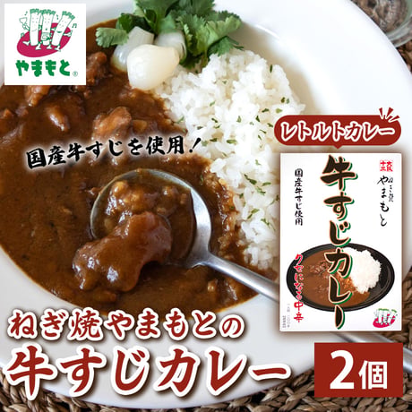 [送料込]国産牛すじを使用！レトルト牛すじカレー(2食)【ねぎ焼やまもと】