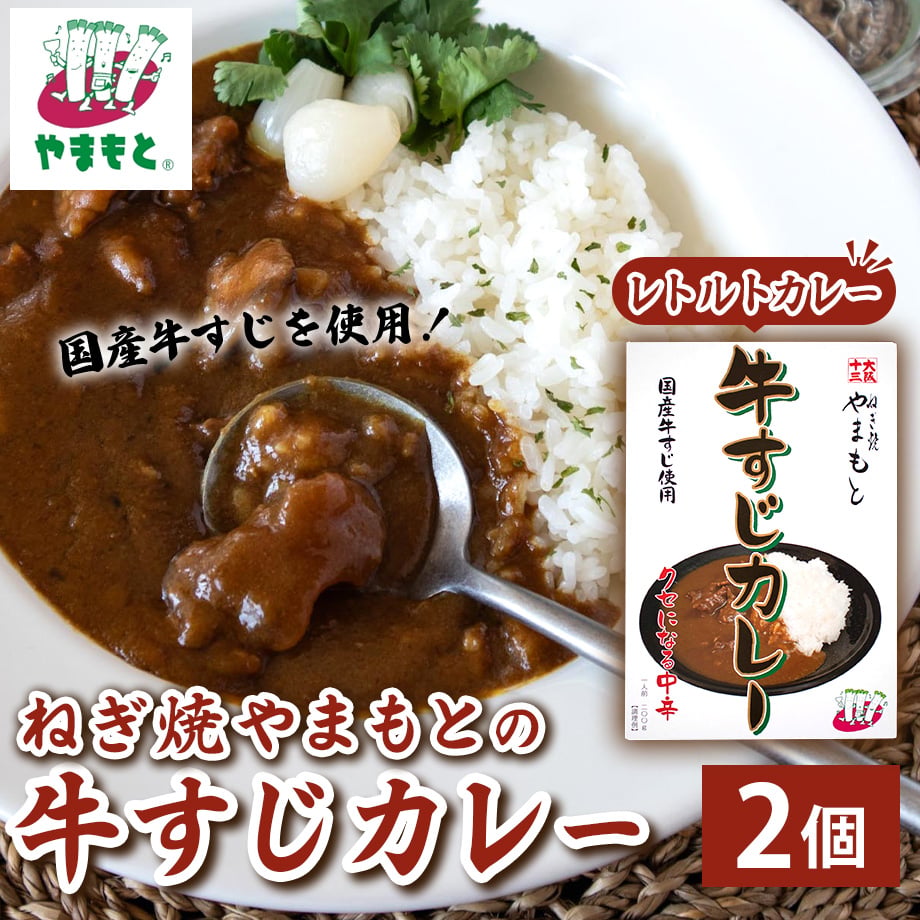 送料込]国産牛すじを使用！レトルト牛すじカレー(2食)【ねぎ焼やまもと