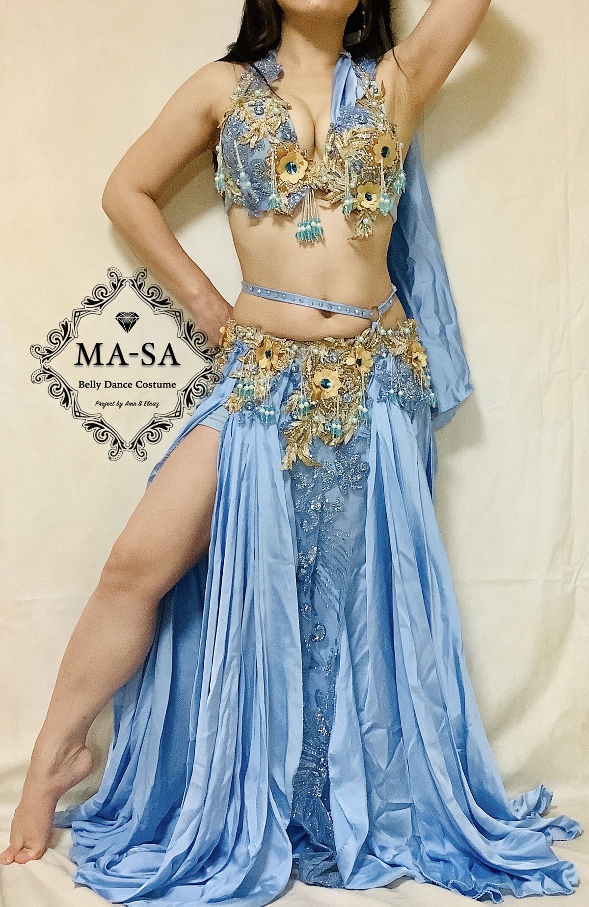 MA-SA Amrベリーダンス コスチューム 水色 スカイドリーム（税・送料込み） Designed by Amr | ベリーダンス衣装