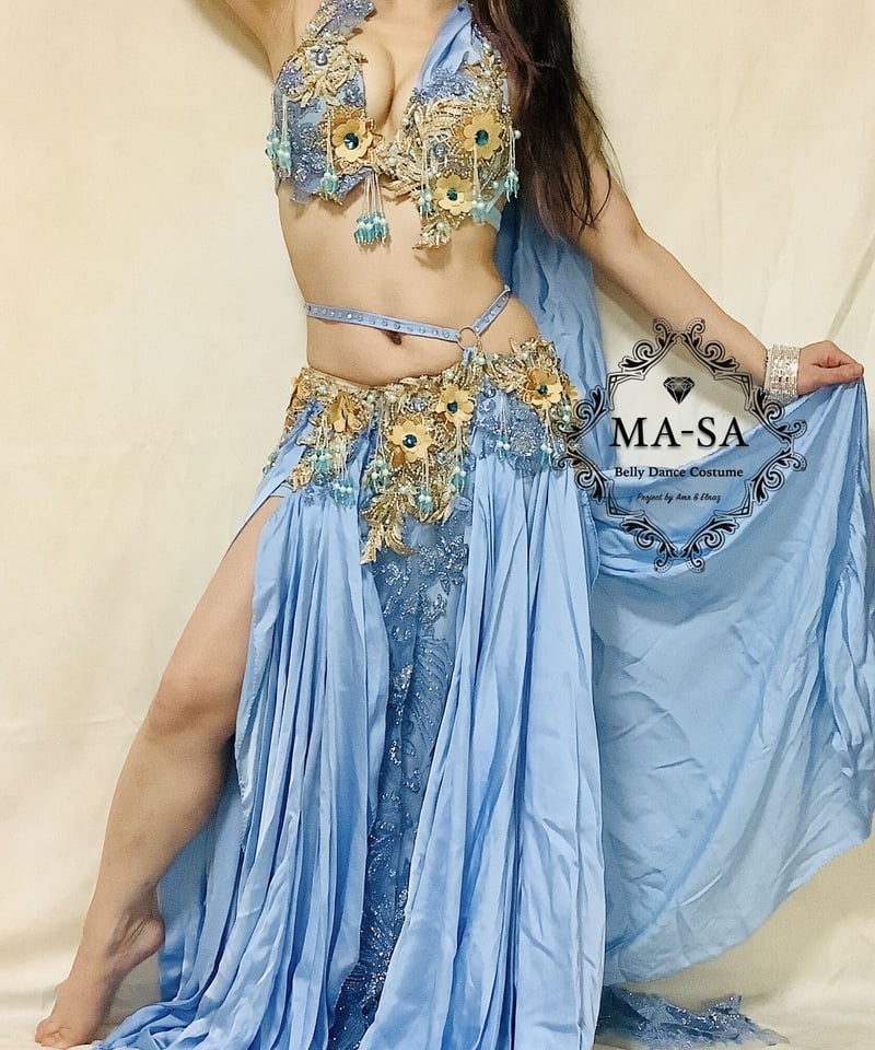 【美品】Amr ベリーダンス衣装　アイスブルー　水色 ベリーダンス衣装 Amr アイスブルー (ML) CT0354 オリエンタル