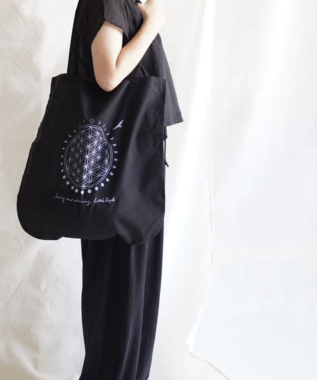 moon circle flower of life Big tote  BLACK