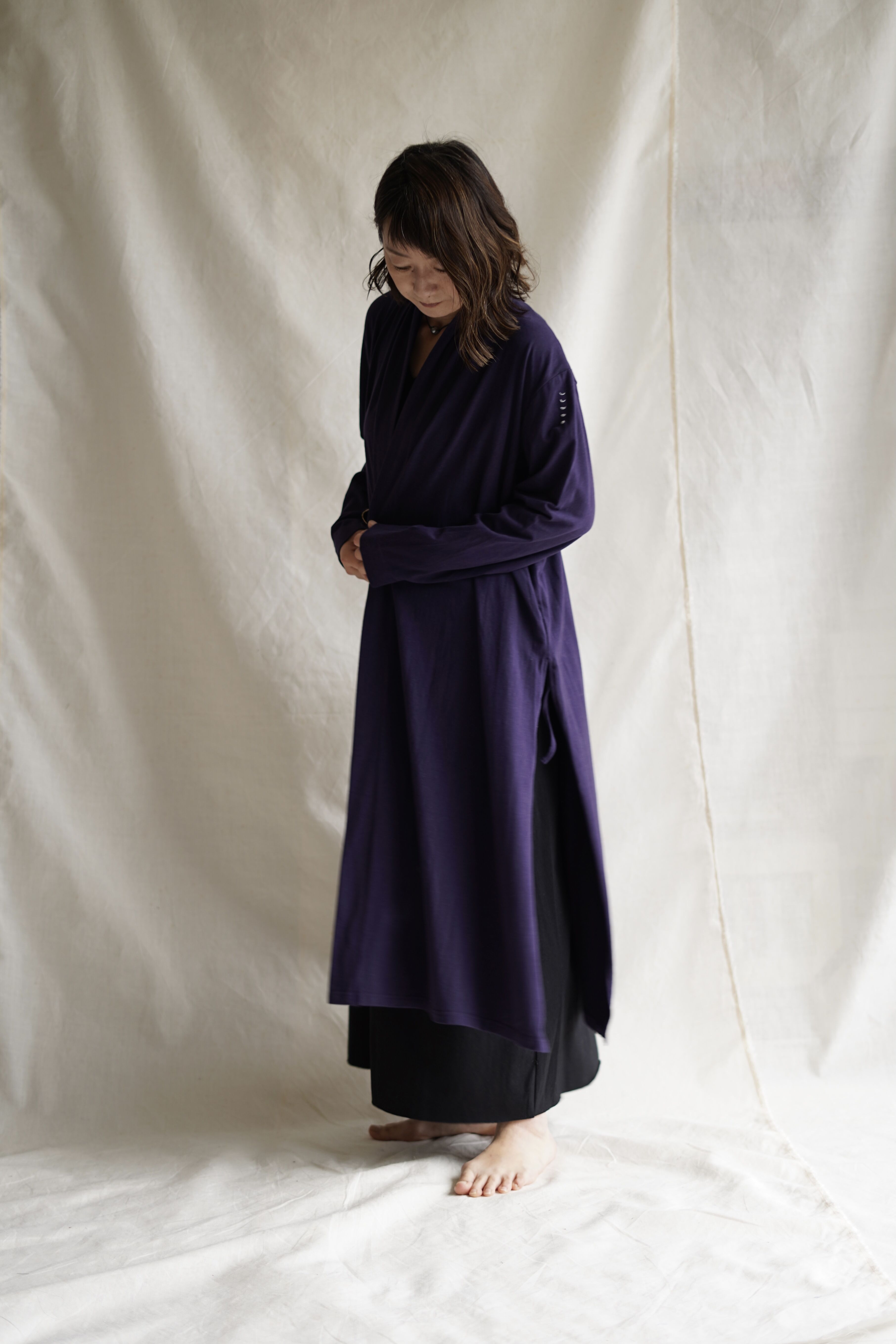 Len moon circle long slit coat SHIKON | Little