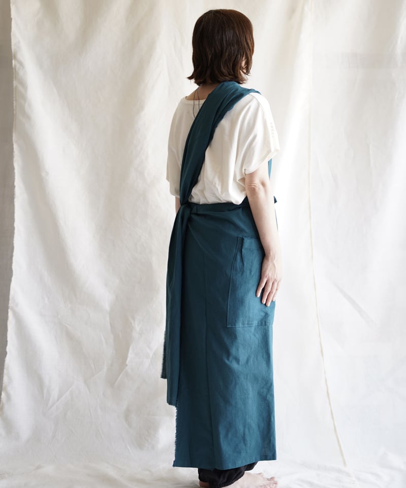 レア品　Little Eagle オリジナルのサロンエプロンターコイズグリーン cotton linen KIMONO salon TURQUOISE GREEN | Lit