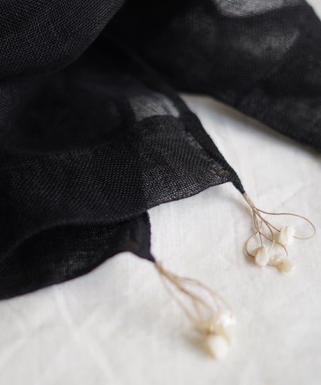 kaya linen shell fringe stole  BLACK