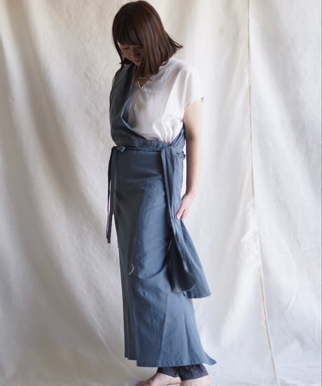 cotton linen KIMONO salon BLUE GRAY