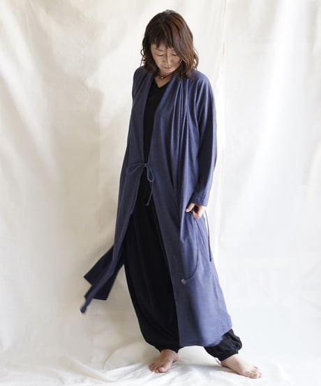cotton spiral moon KIMONO coat  NAVY
