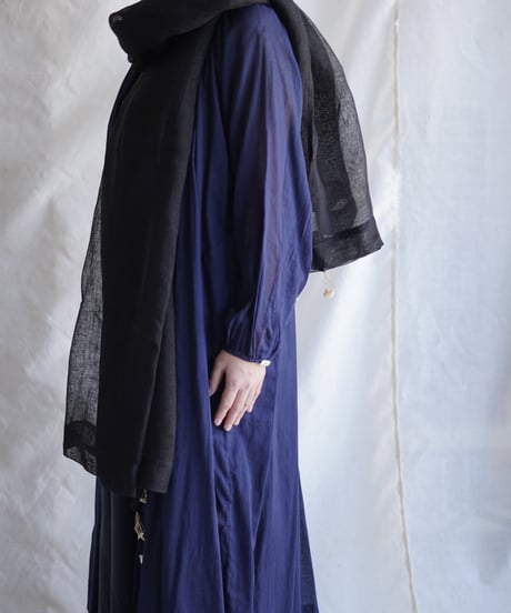 kaya linen shell fringe stole  BLACK
