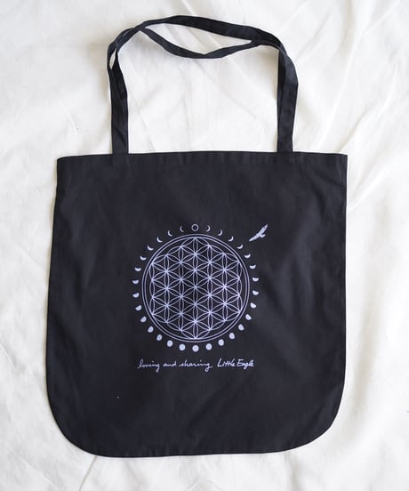 moon circle flower of life Big tote  BLACK