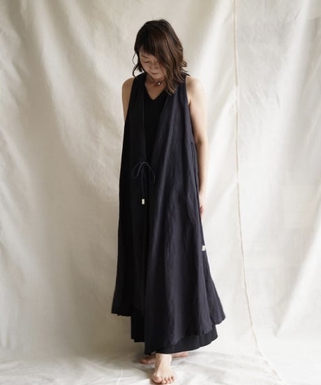 linen wrap N/S coat  BLACK