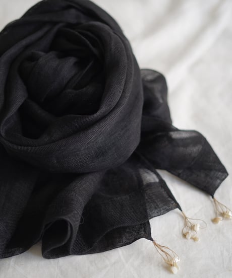 kaya linen shell fringe stole  BLACK