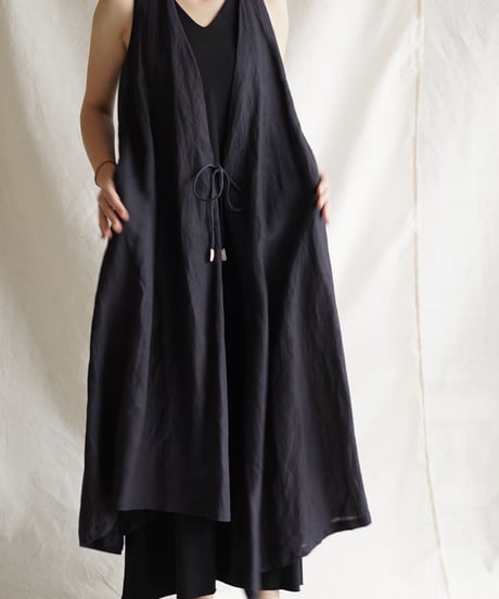 linen wrap N/S coat  BLACK
