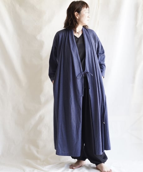 cotton spiral moon KIMONO coat  NAVY