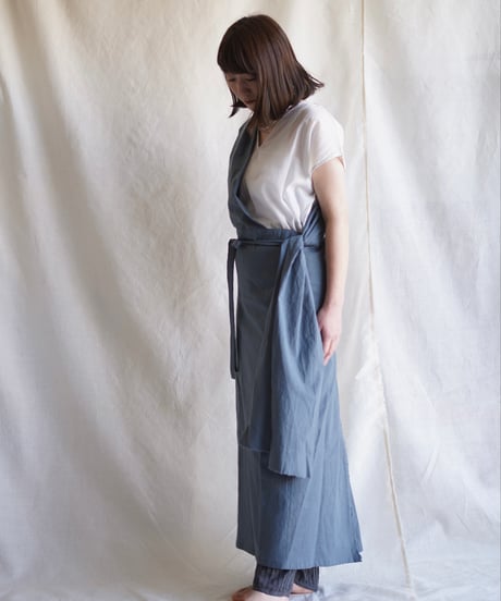 cotton linen KIMONO salon BLUE GRAY