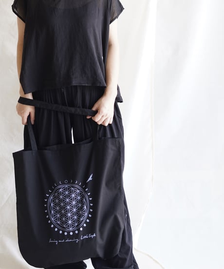 moon circle flower of life Big tote  BLACK