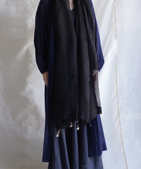 kaya linen shell fringe stole  BLACK
