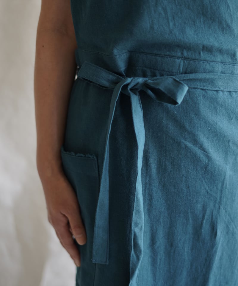レア品　Little Eagle オリジナルのサロンエプロンターコイズグリーン cotton linen KIMONO salon TURQUOISE GREEN | Lit
