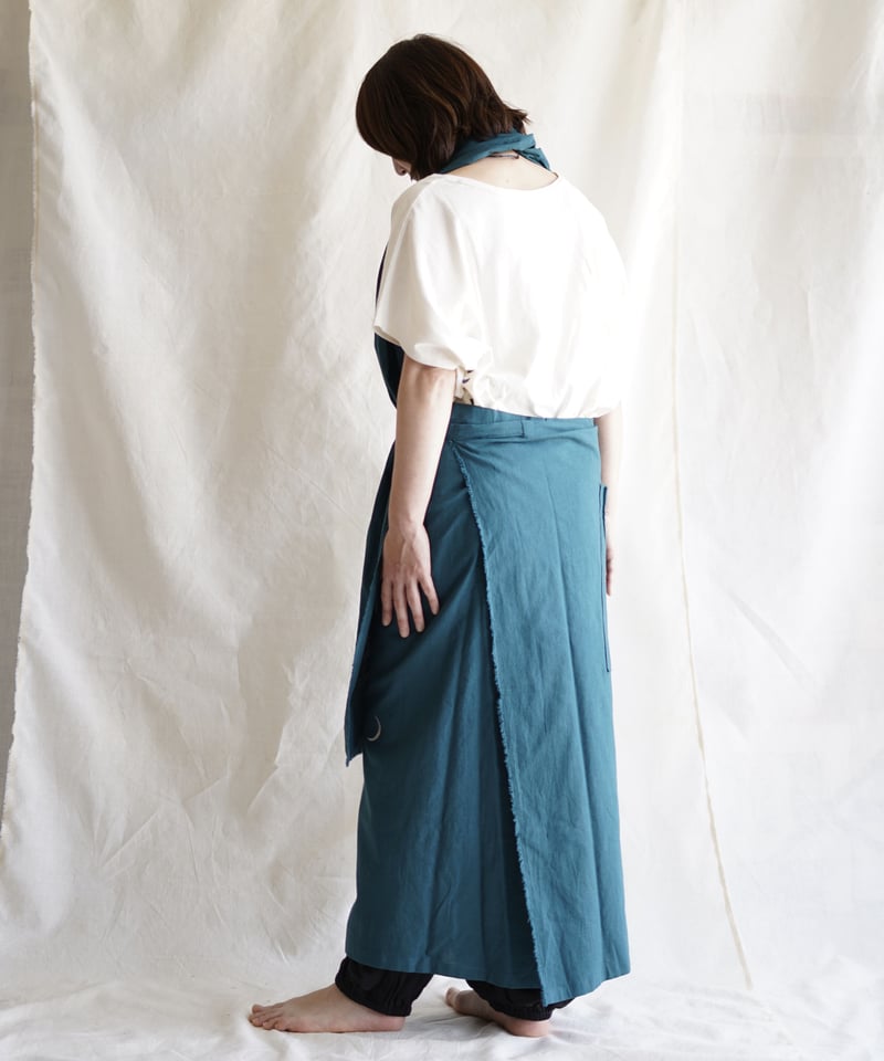 レア品　Little Eagle オリジナルのサロンエプロンターコイズグリーン cotton linen KIMONO salon TURQUOISE GREEN | Lit