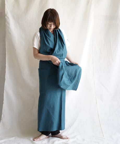 cotton linen KIMONO salon TURQUOISE GREEN